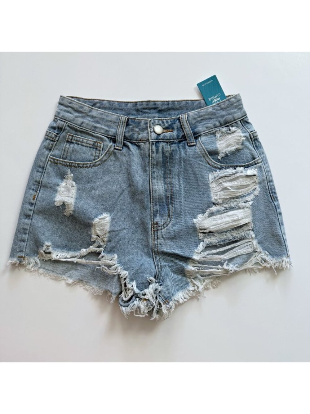 Cupshe Light Blue Destroyed Denim Shorts XS NWT